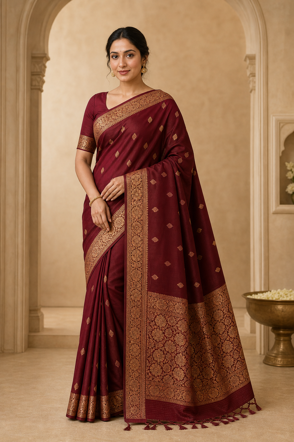 Maroon Banarasi Silk Saree